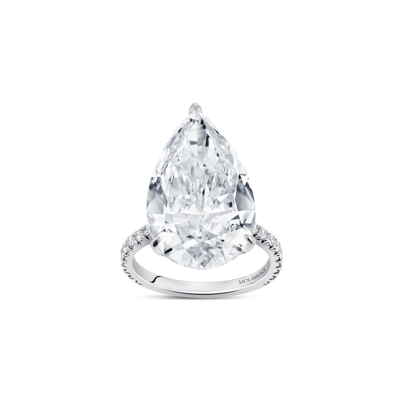 Evermore Pear-Shaped Diamond Solitaire Ring with Half-Pavé Band
