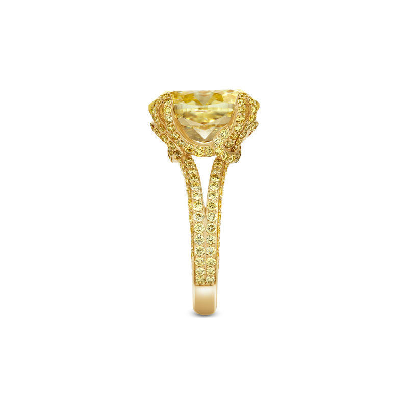 The Only Oval Fancy Yellow Diamond Engagement Ring with Half-Pavé Band