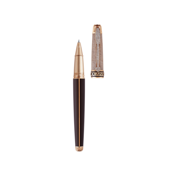 Grande Ellipse Rollerball Pen in Rose Gold, Cap with Full Pave Diamond