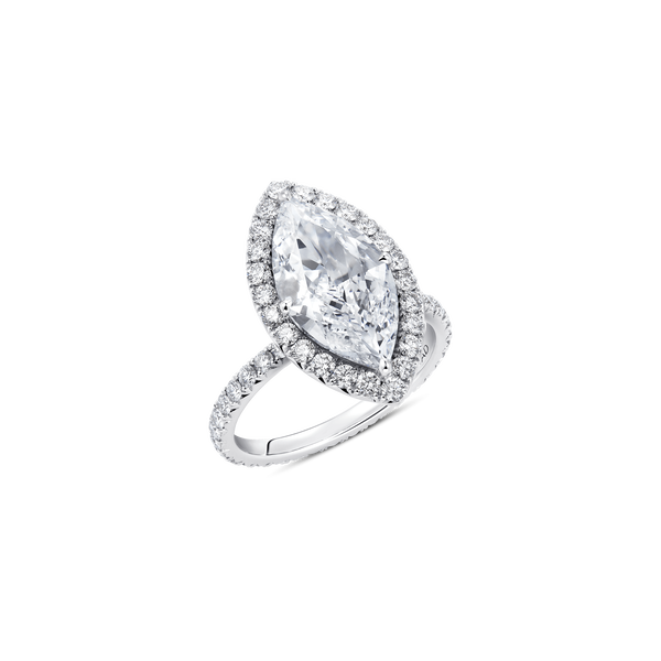 Evermore Marquise-Cut Diamond Halo Solitaire Ring with Full Pavé Band