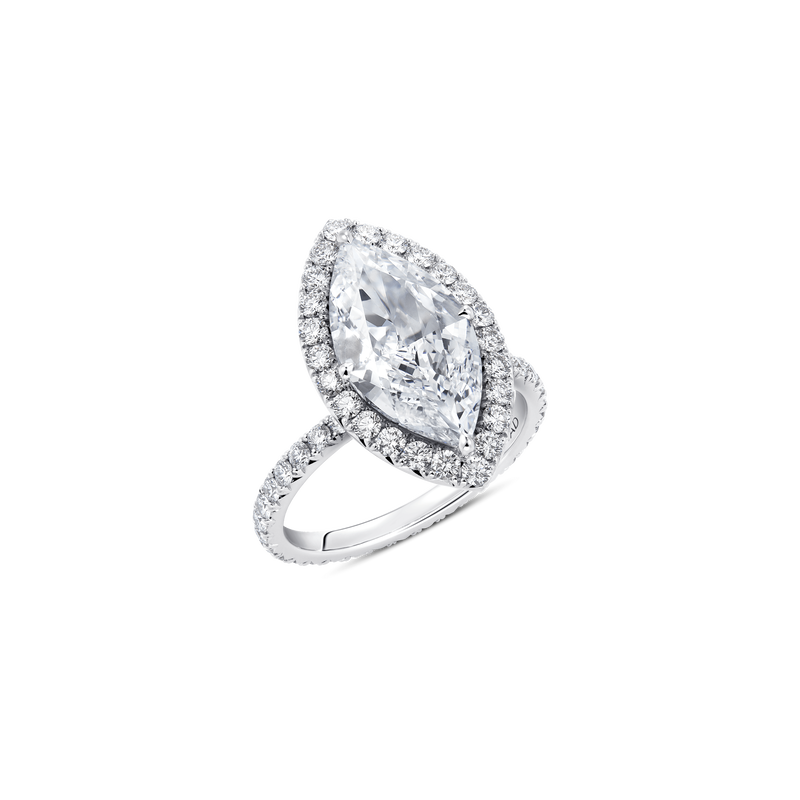 Evermore Marquise-Cut Diamond Halo Solitaire Ring with Full Pavé Band