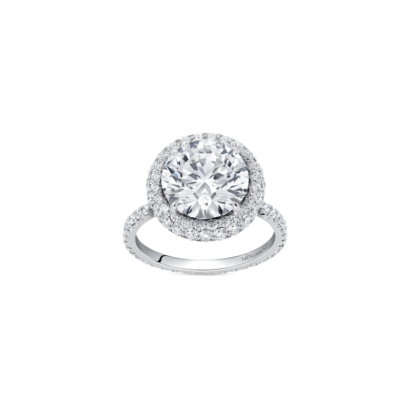 Mouawad Haven Round Brilliant Diamond Halo Engagement Ring with Full Pavé Band