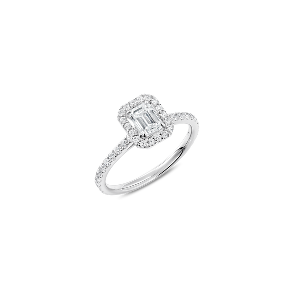 Unity Emerald-Cut Diamond Micropavé Halo Engagement Ring