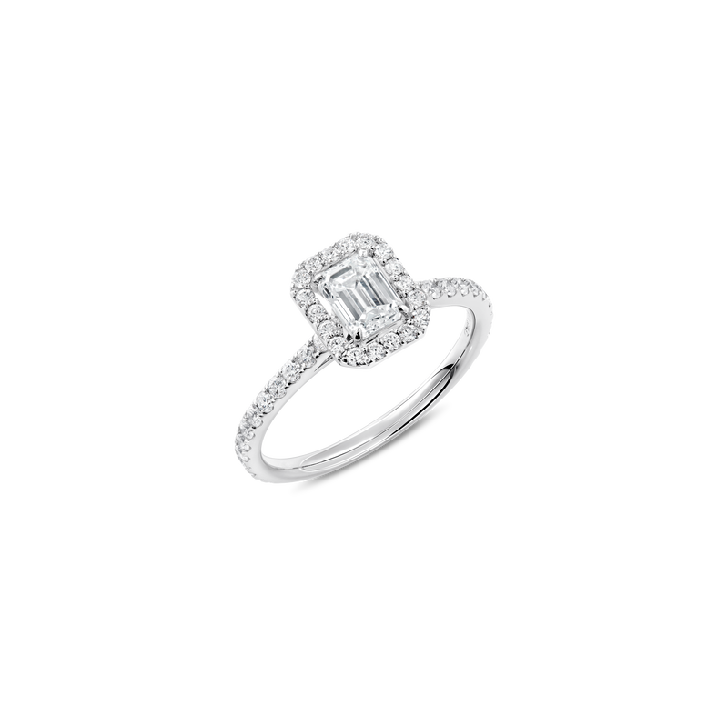 Unity Emerald-Cut Diamond Micropavé Halo Engagement Ring