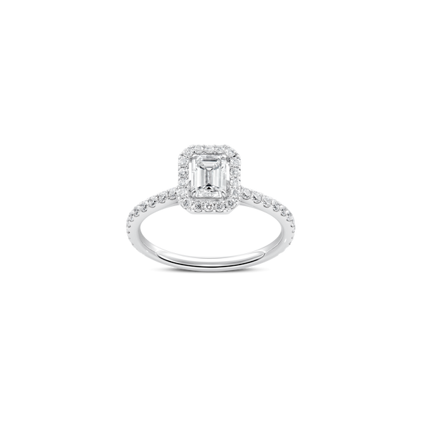 Unity Emerald-Cut Diamond Micropavé Halo Engagement Ring