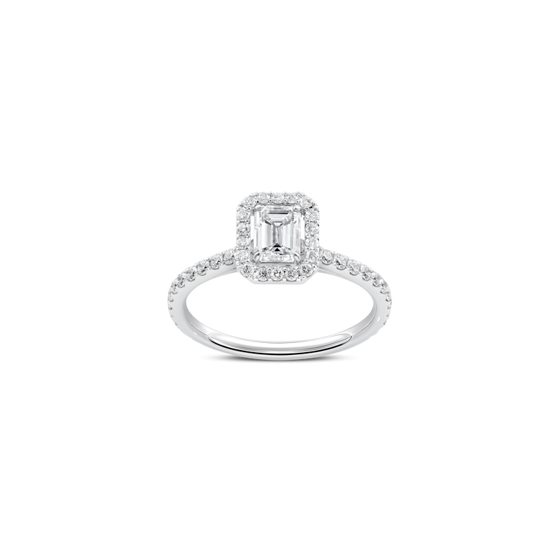 Unity Emerald-Cut Diamond Micropavé Halo Engagement Ring