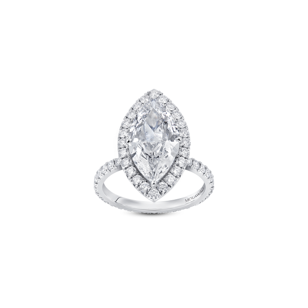 Evermore Marquise-Cut Diamond Halo Solitaire Ring with Full Pavé Band
