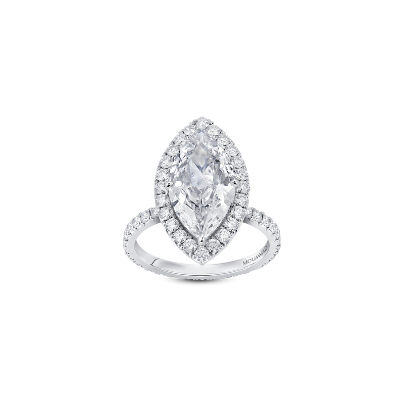 Evermore Marquise-Cut Diamond Halo Solitaire Ring with Full Pavé Band