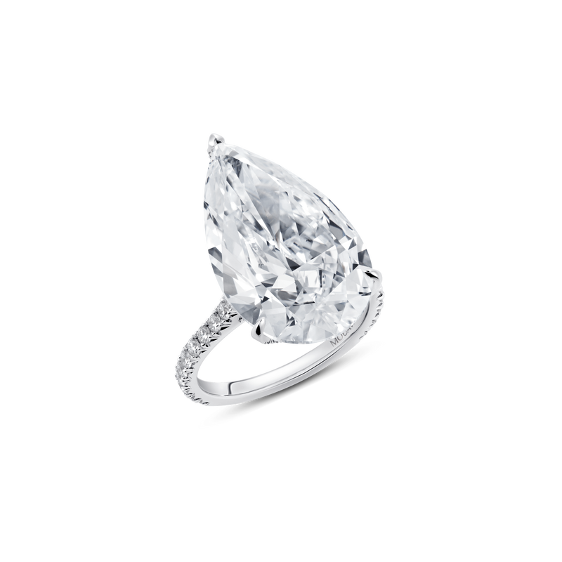 Evermore Pear-Shaped Diamond Solitaire Ring with Half-Pavé Band