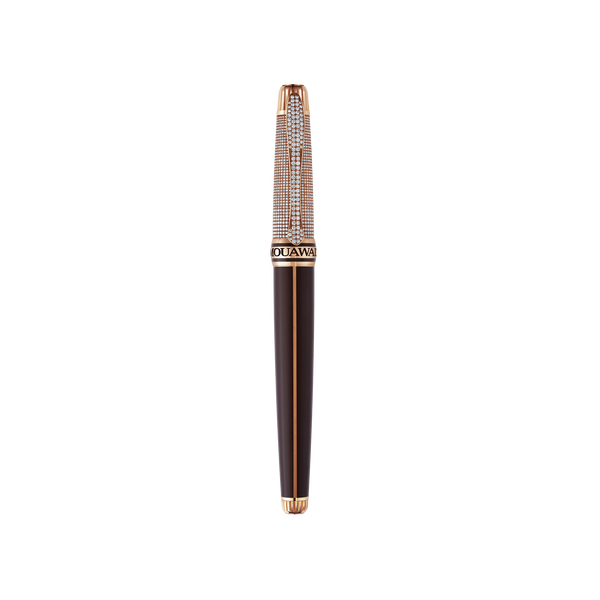 Grande Ellipse Rollerball Pen in Rose Gold, Cap with Full Pave Diamond