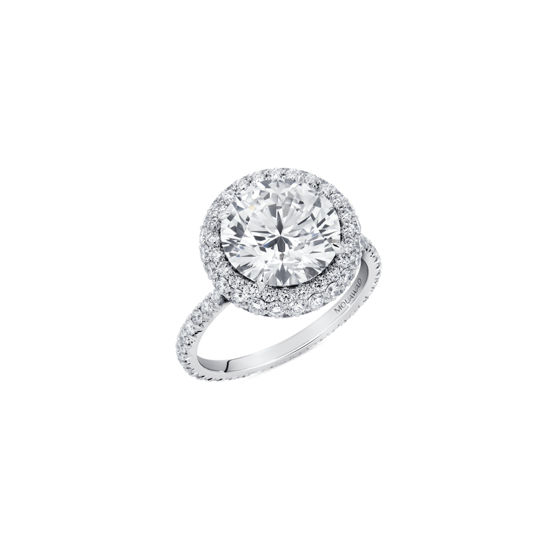 Mouawad Haven Round Brilliant Diamond Halo Engagement Ring with Full Pavé Band